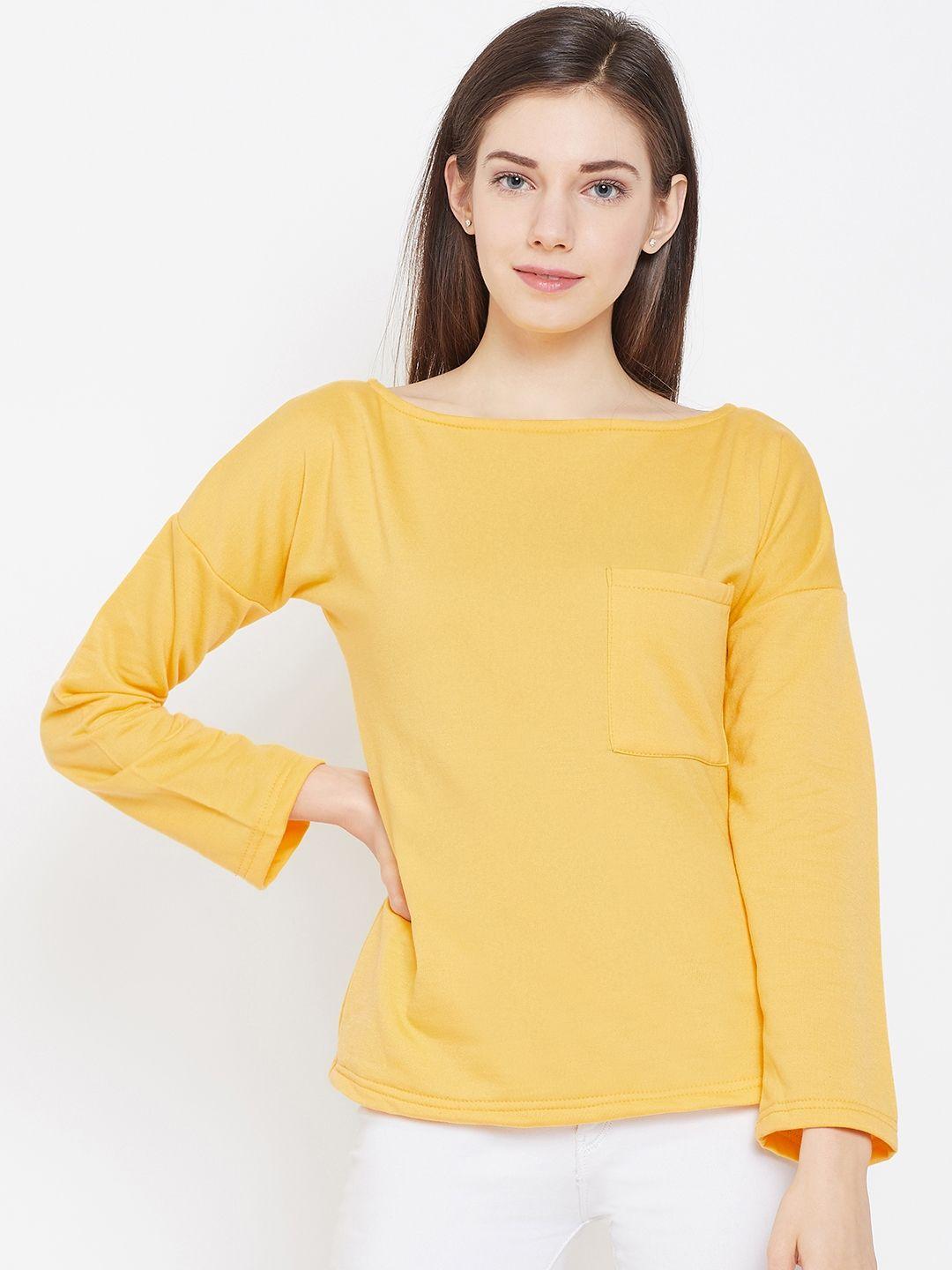 belle fille women yellow solid styled back winter top