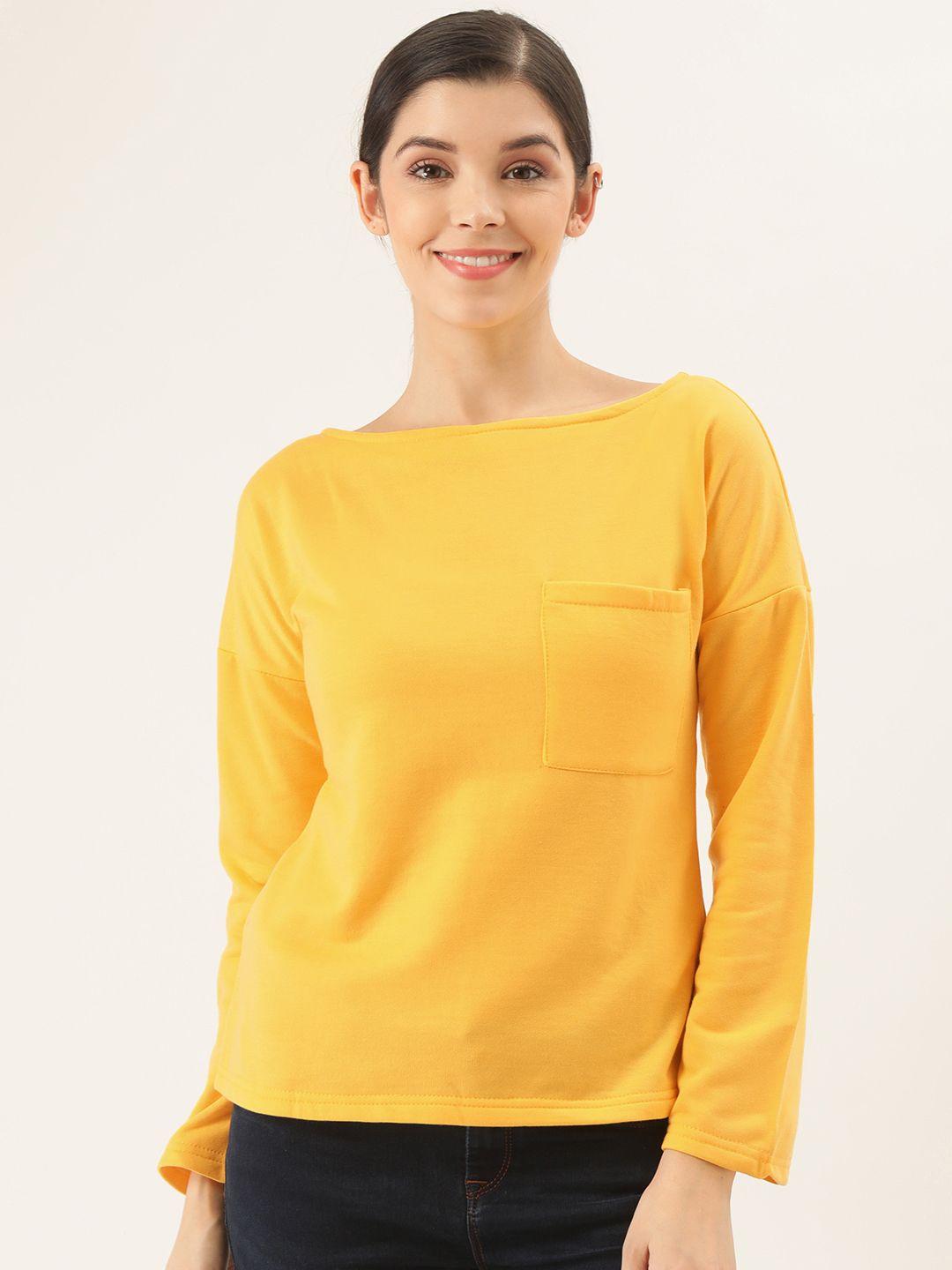 belle fille women yellow styled back solid winter top