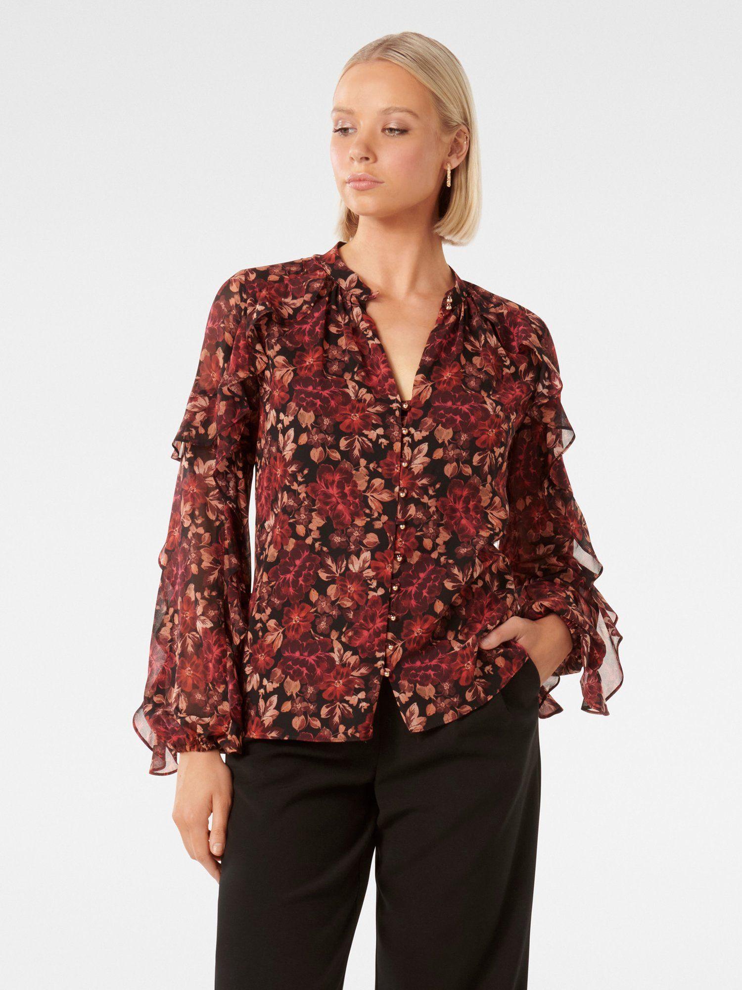 belle printed ruffle blouse