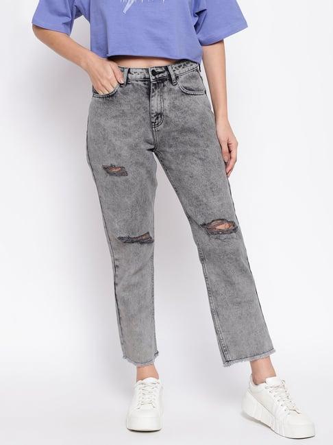 belliskey light grey regular fit high rise distressed jeans