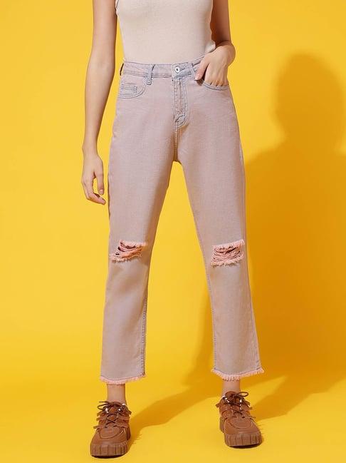 belliskey pink distressed boyfriend fit high rise jeans