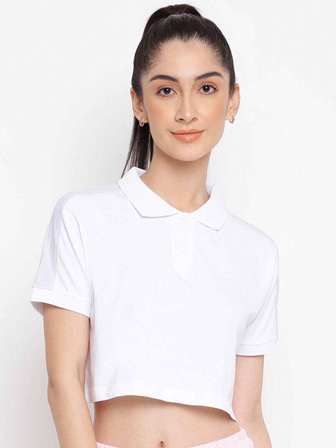 belliskey women white polo collar t-shirt