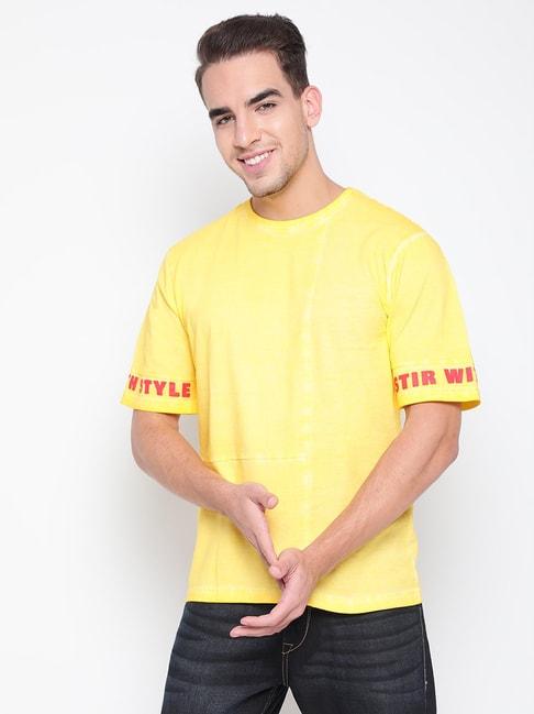 belliskey yellow printed round neck t-shirt