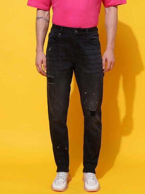 belliskey black regular fit lightly washed distressed jeans