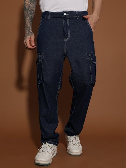 belliskey dark blue straight fit lightly washed cargo jeans