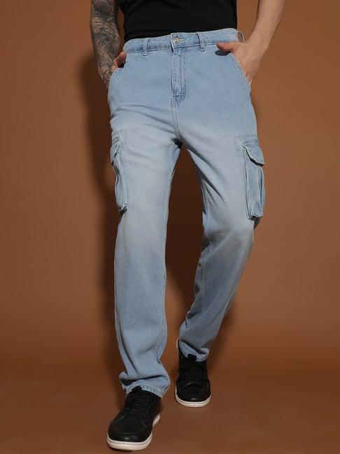 belliskey light blue slim fit lightly washed cargo jeans