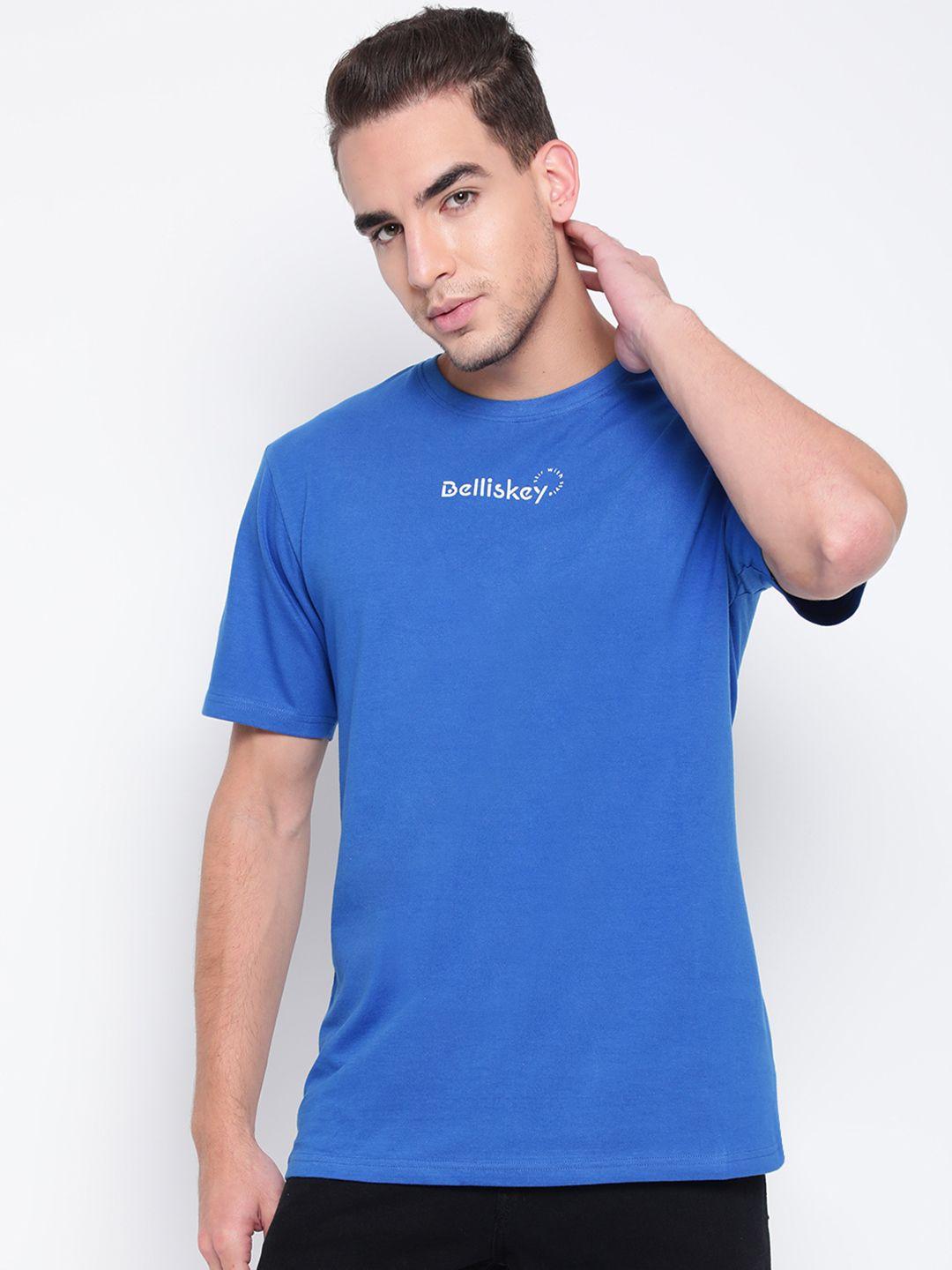 belliskey men blue & white typography printed t-shirt