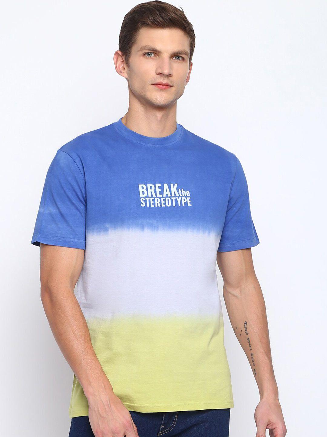 belliskey men blue & yellow colourblocked cotton t-shirt
