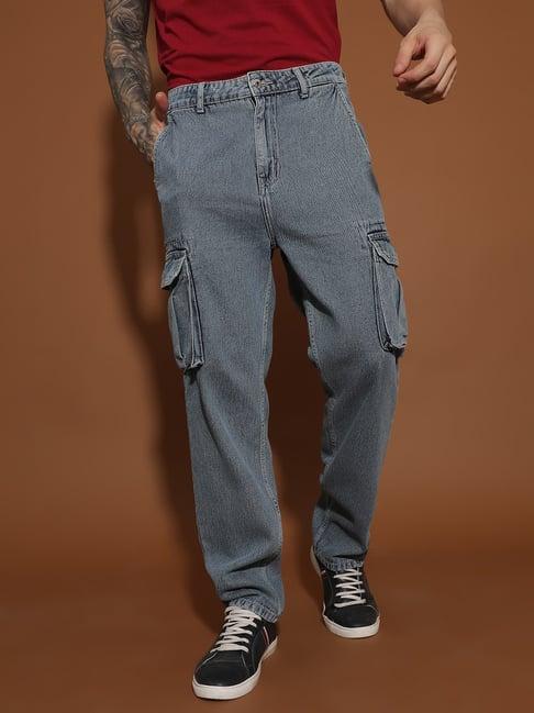 belliskey mid blue slim fit lightly washed cargo jeans