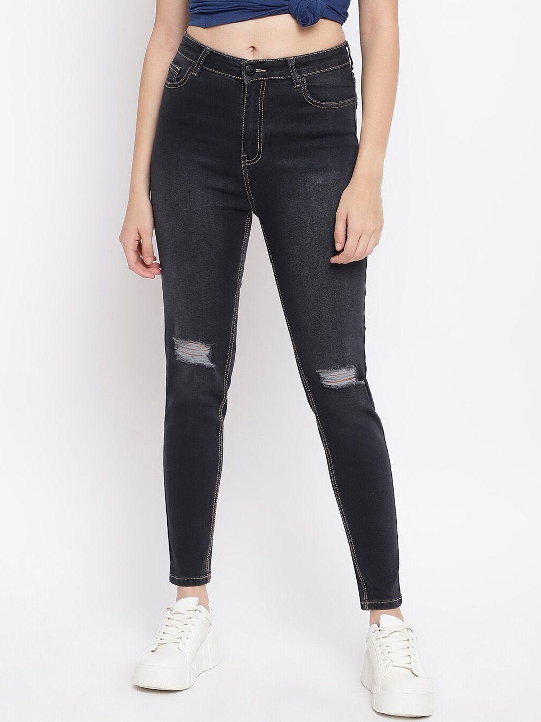 belliskey women black skinny fit mildly distressed jeans