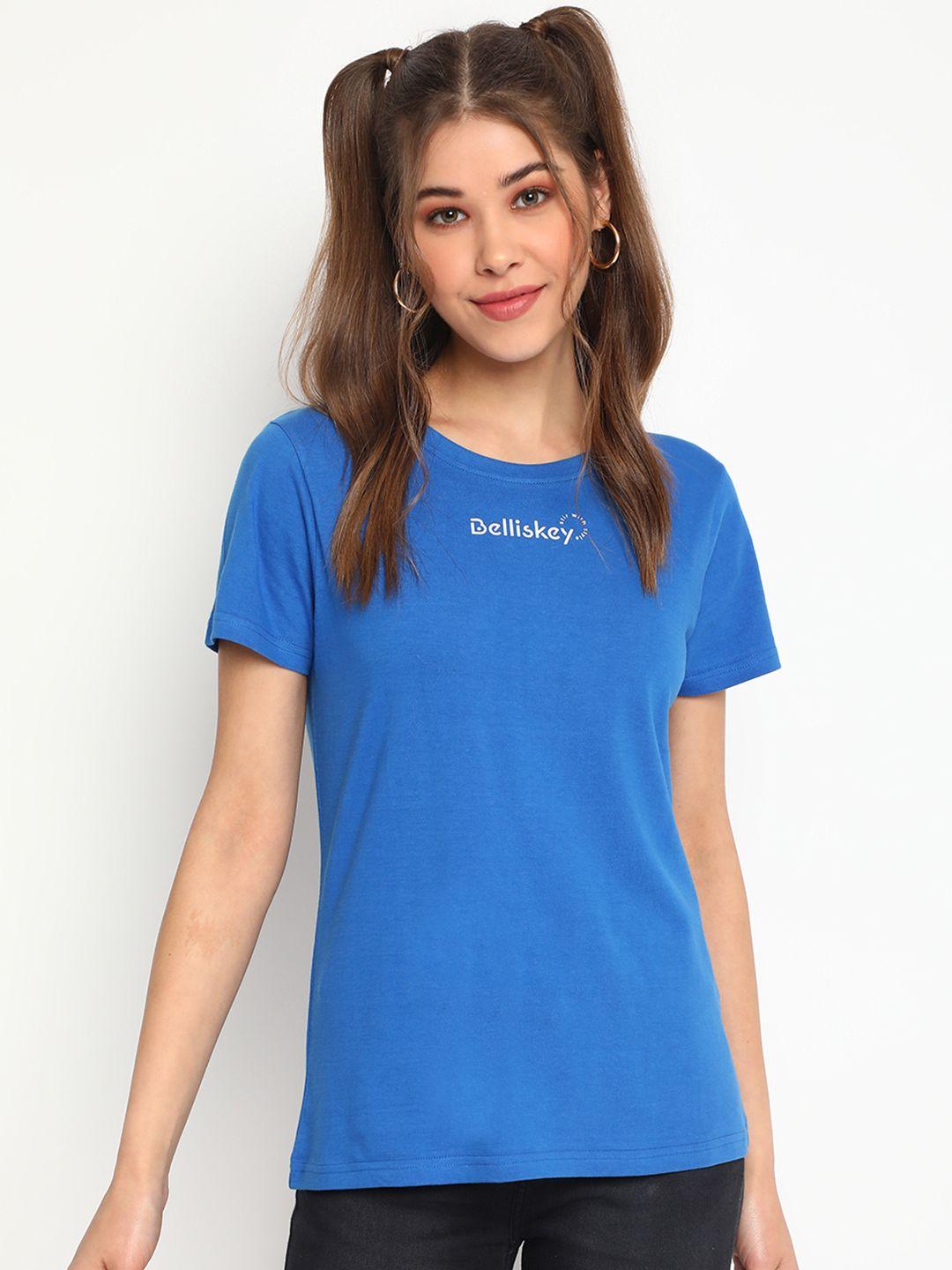 belliskey women blue & white brand logo printed t-shirt