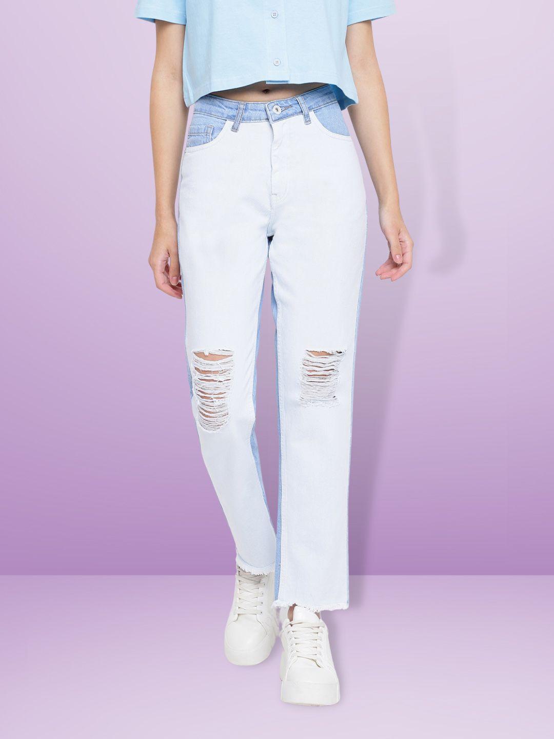 belliskey women blue high-rise slash knee stretchable jeans