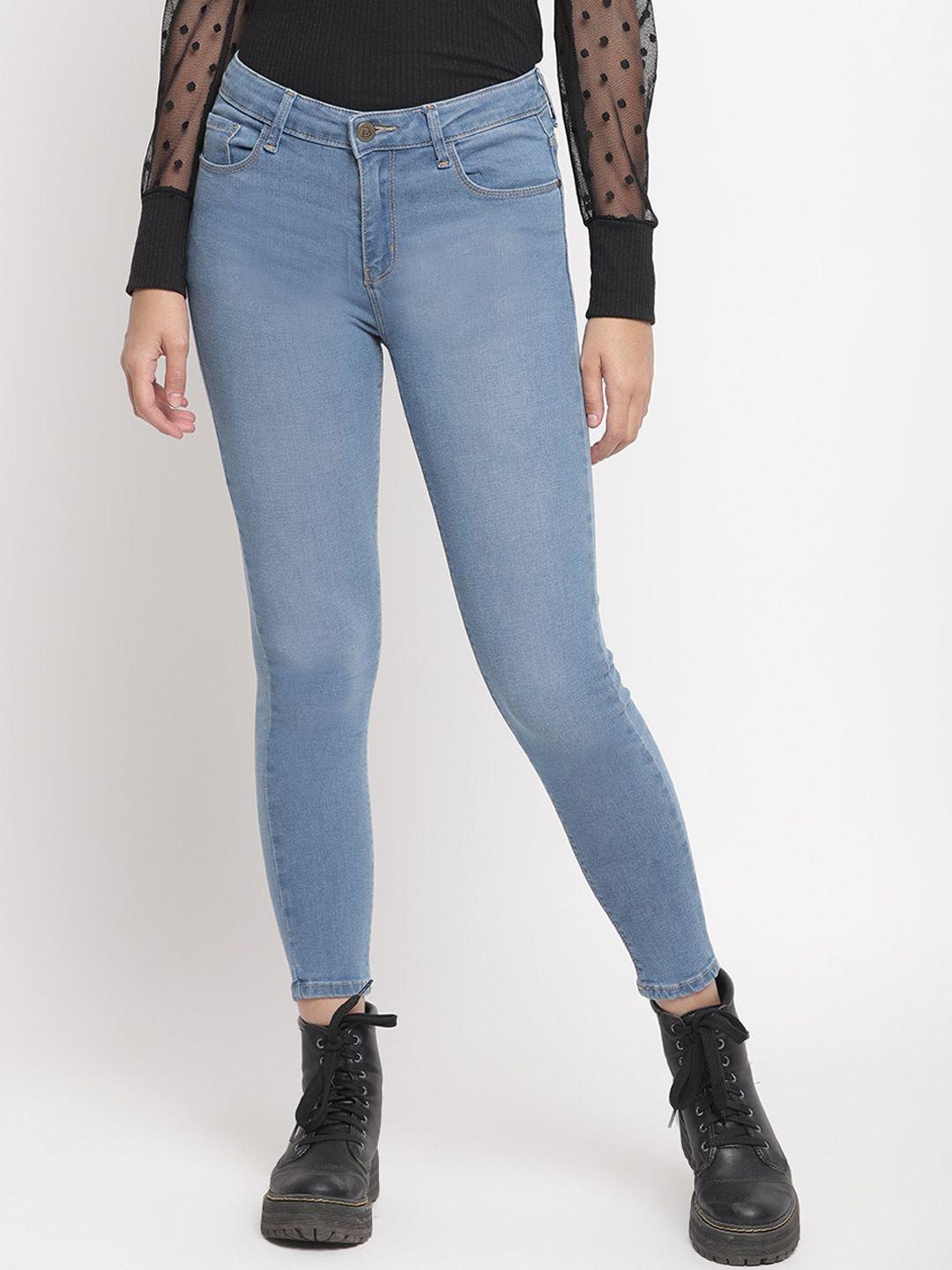 belliskey women blue super-skinny fit mid-rise cropped clean look jeans