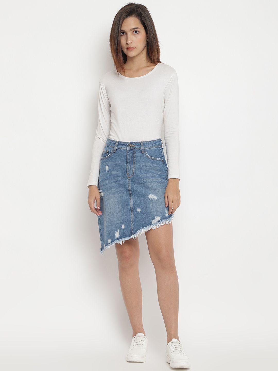 belliskey women blue washed denim asymmetrical mini skirt