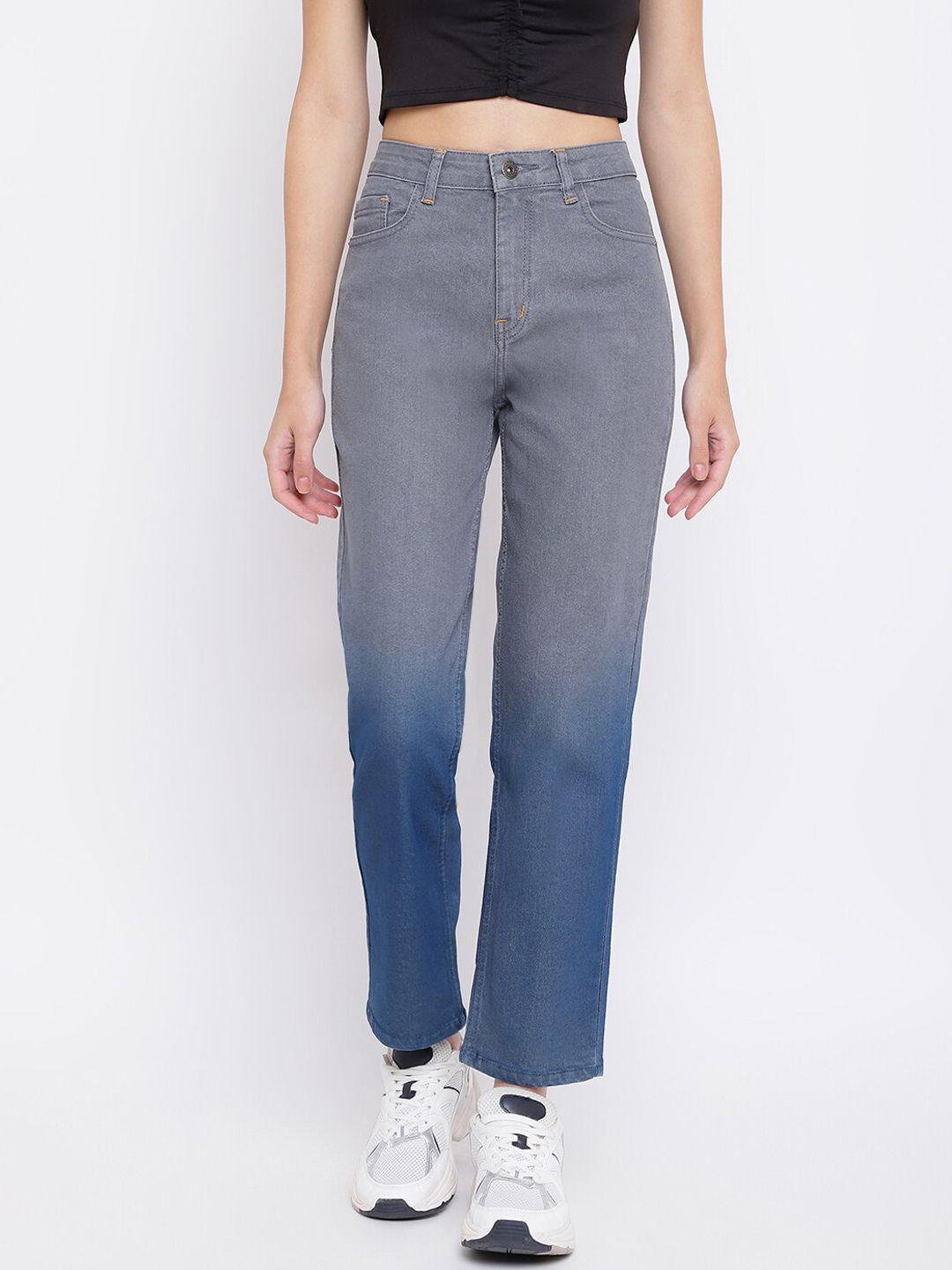 belliskey women grey  dip dye straight fit high-rise stretchable jeans