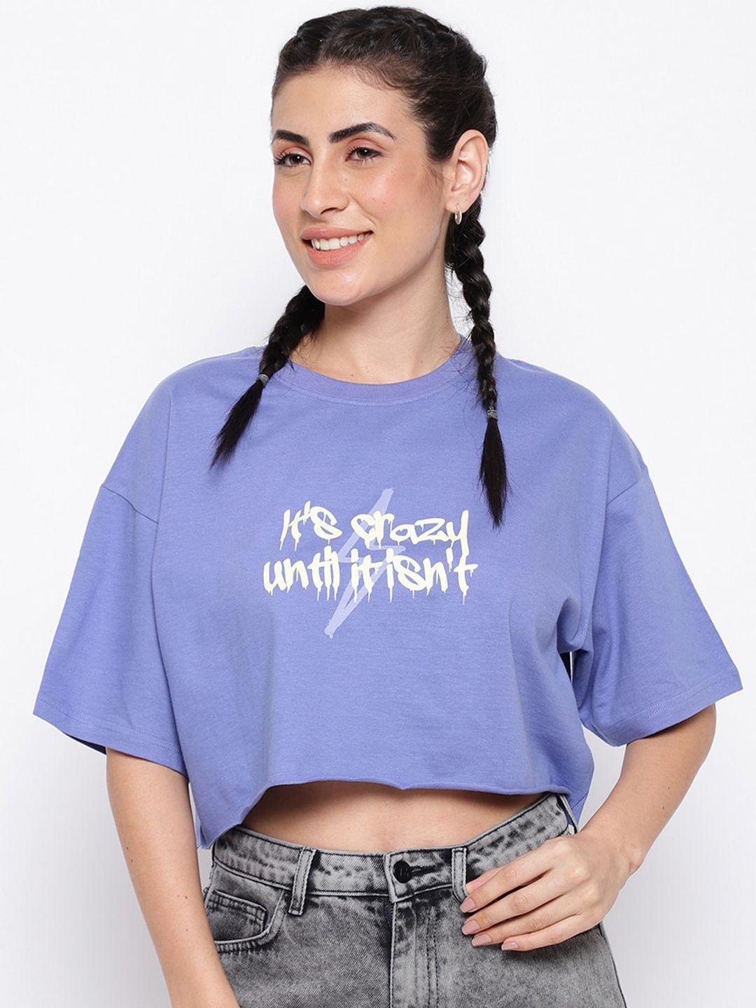 belliskey women lavender typography printed loose t-shirt