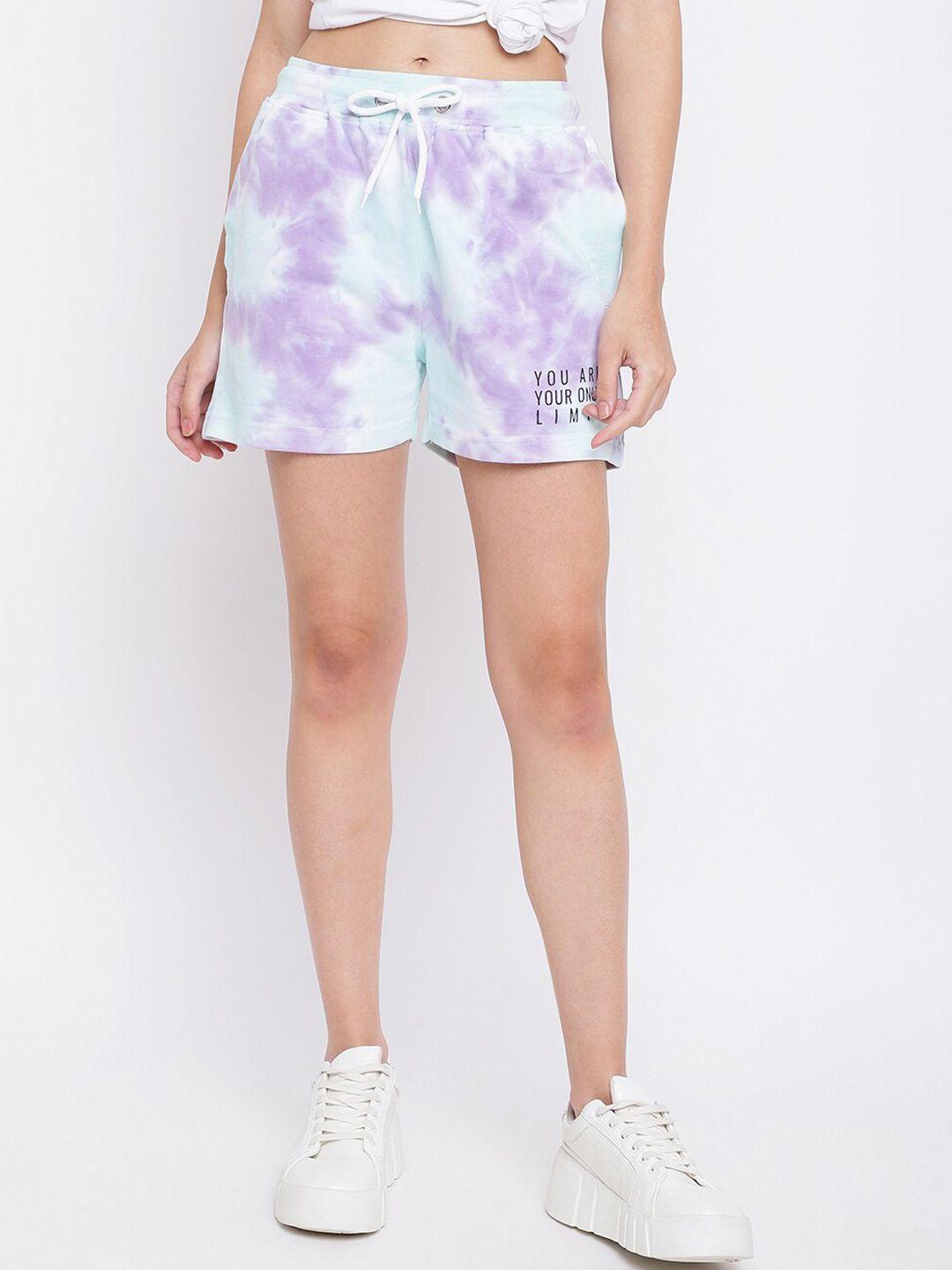 belliskey women multicoloured printed cotton tie & dye high-rise denim shorts