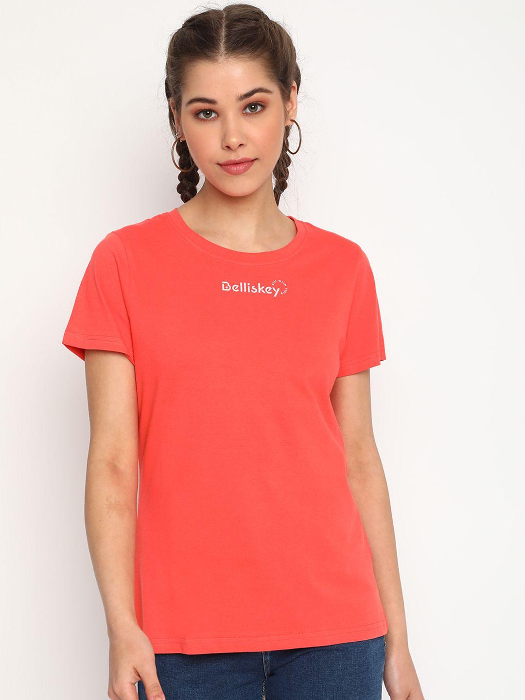belliskey women orange brand logo printed t-shirt