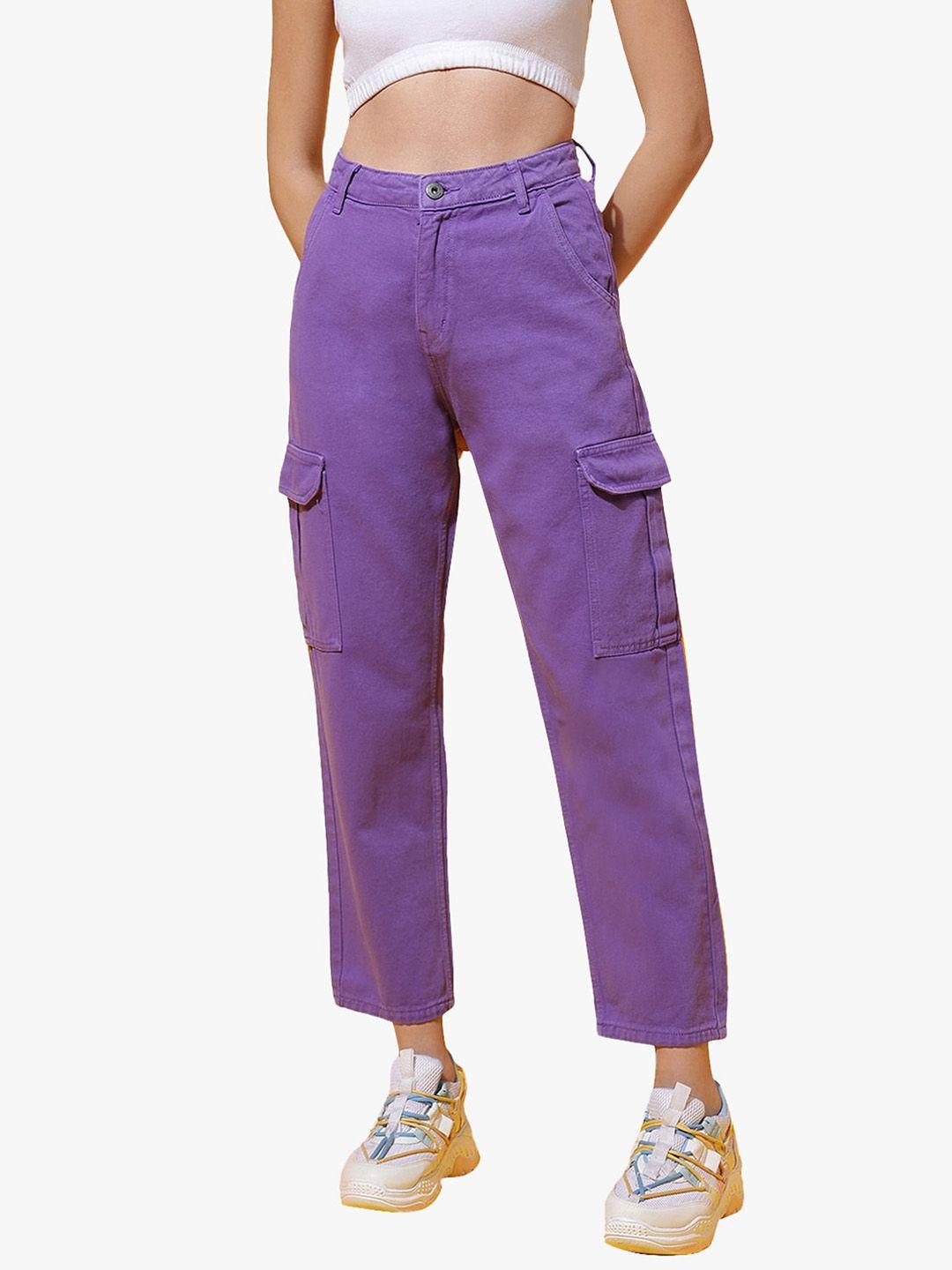 belliskey women purple relaxed fit high-rise mildly distressed jeans