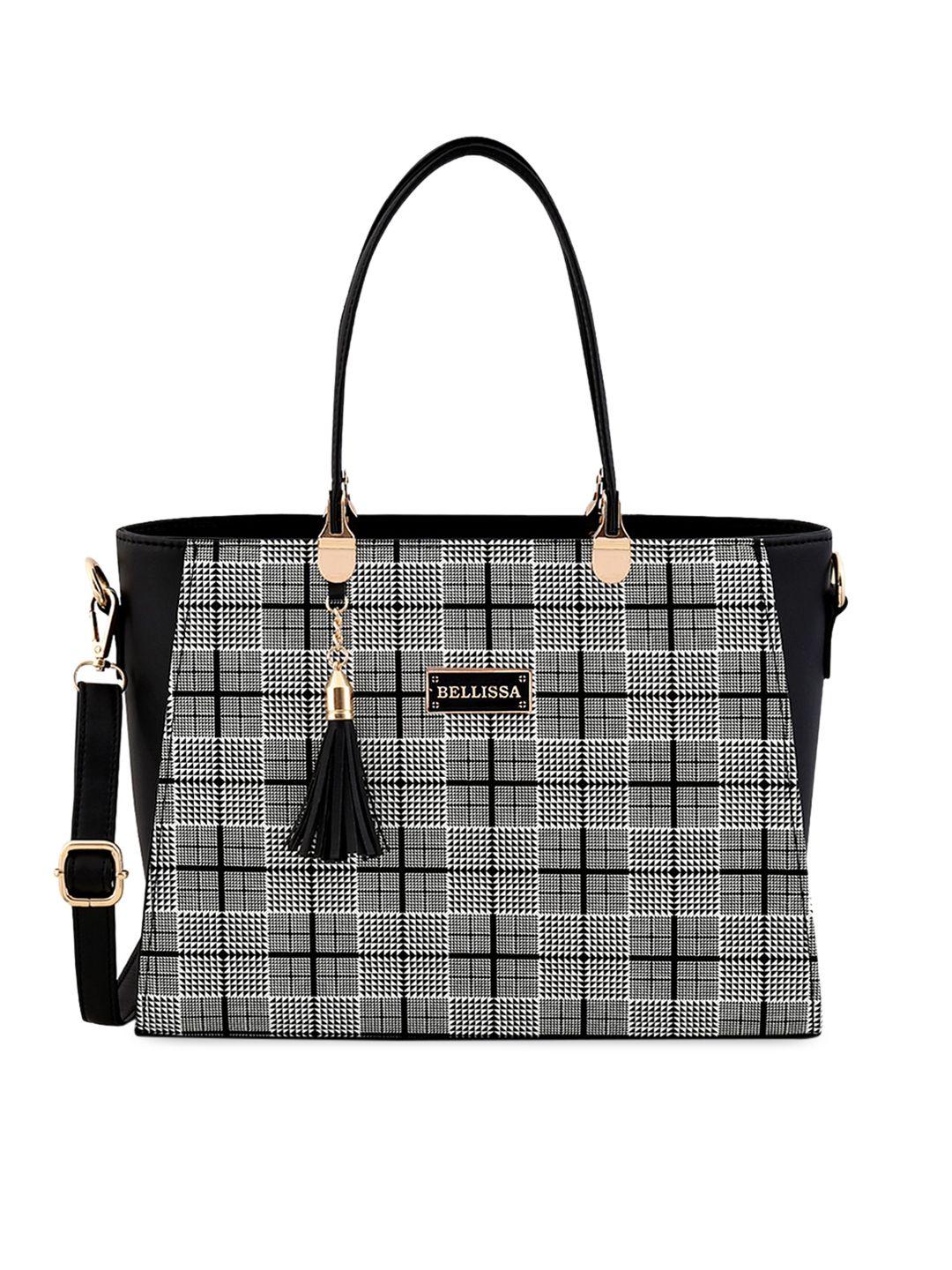 bellissa black & grey checked design handheld bag