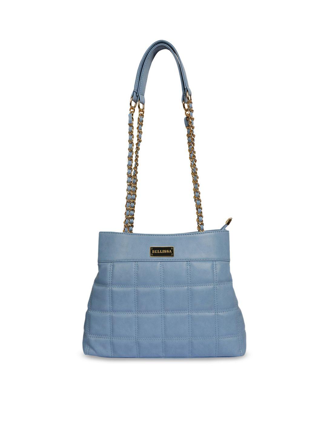 bellissa blue pu structured shoulder bag with quilted