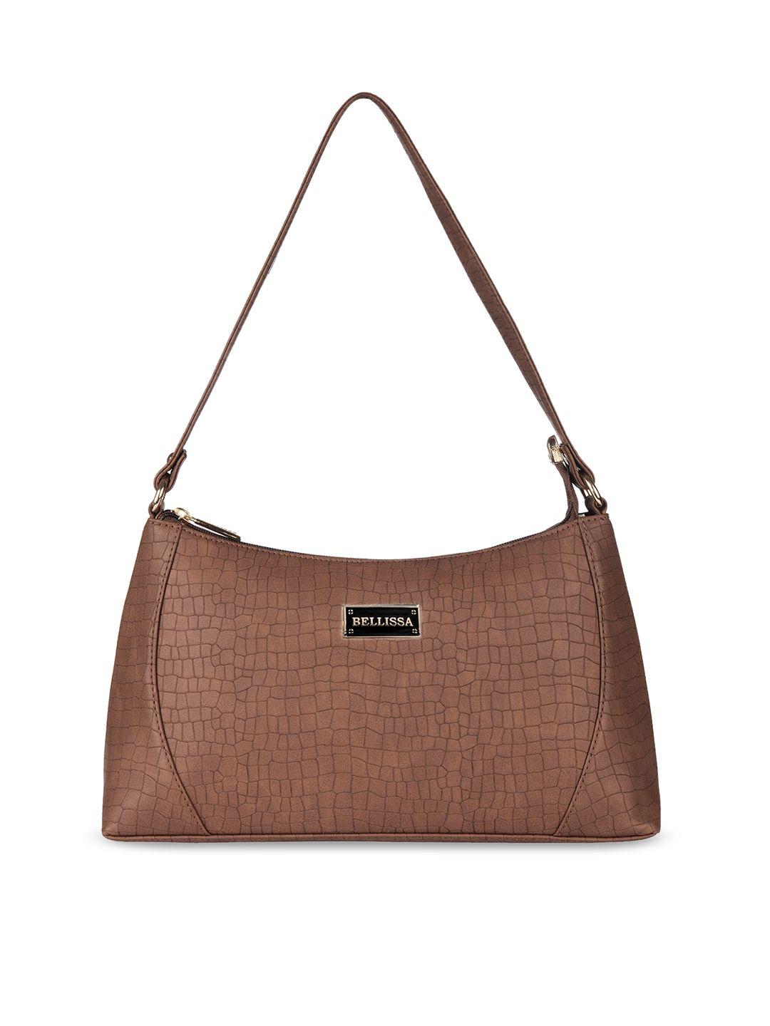 bellissa brown pu structured hobo bag with fringed