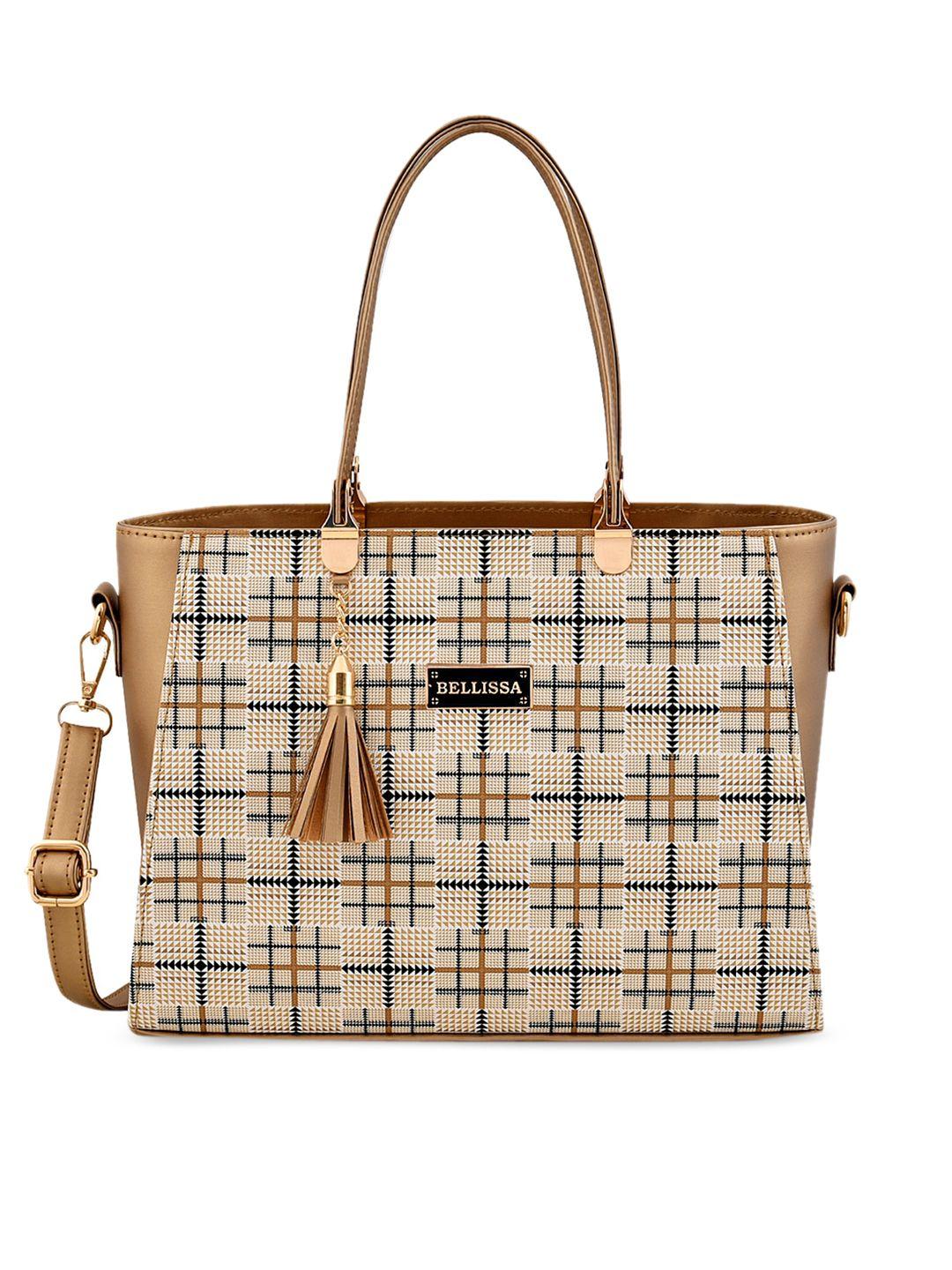 bellissa copper & beige checked design handheld bag