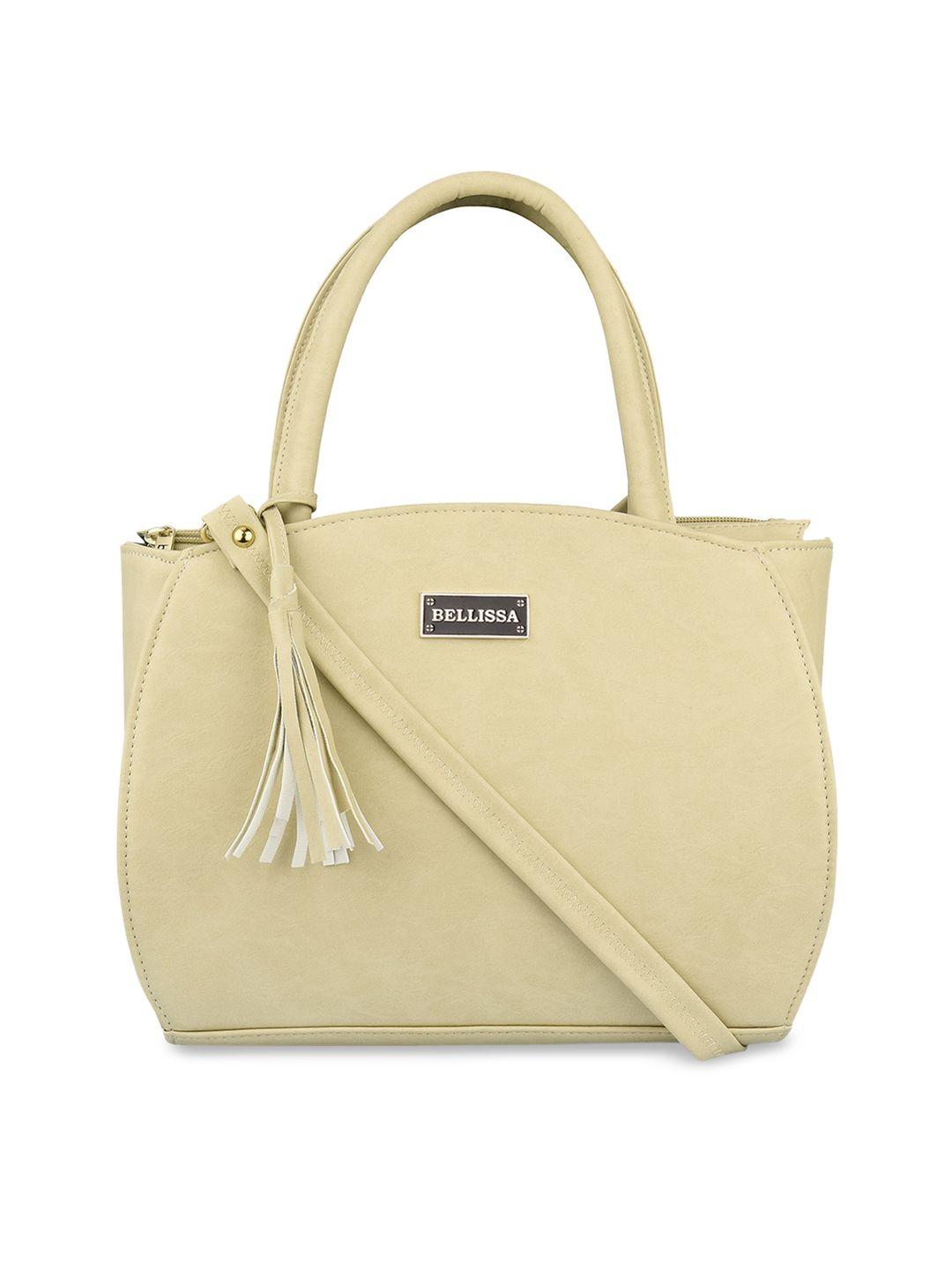 bellissa cream pu structured handheld bag with tasselled