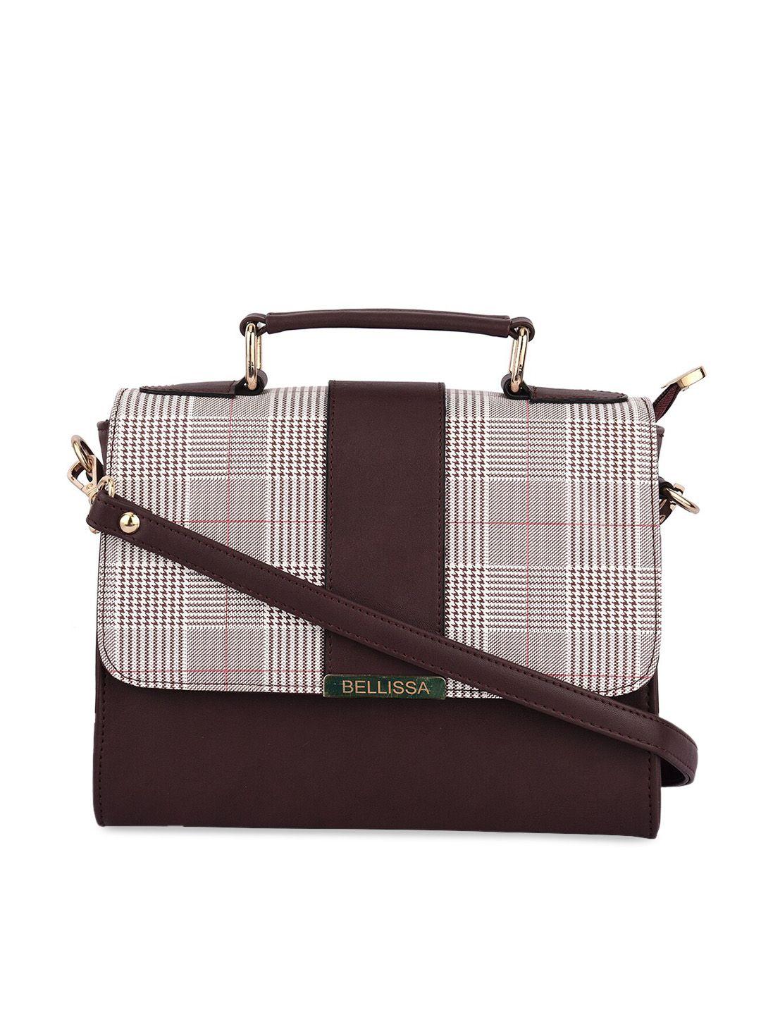 bellissa maroon checked pu bucket satchel