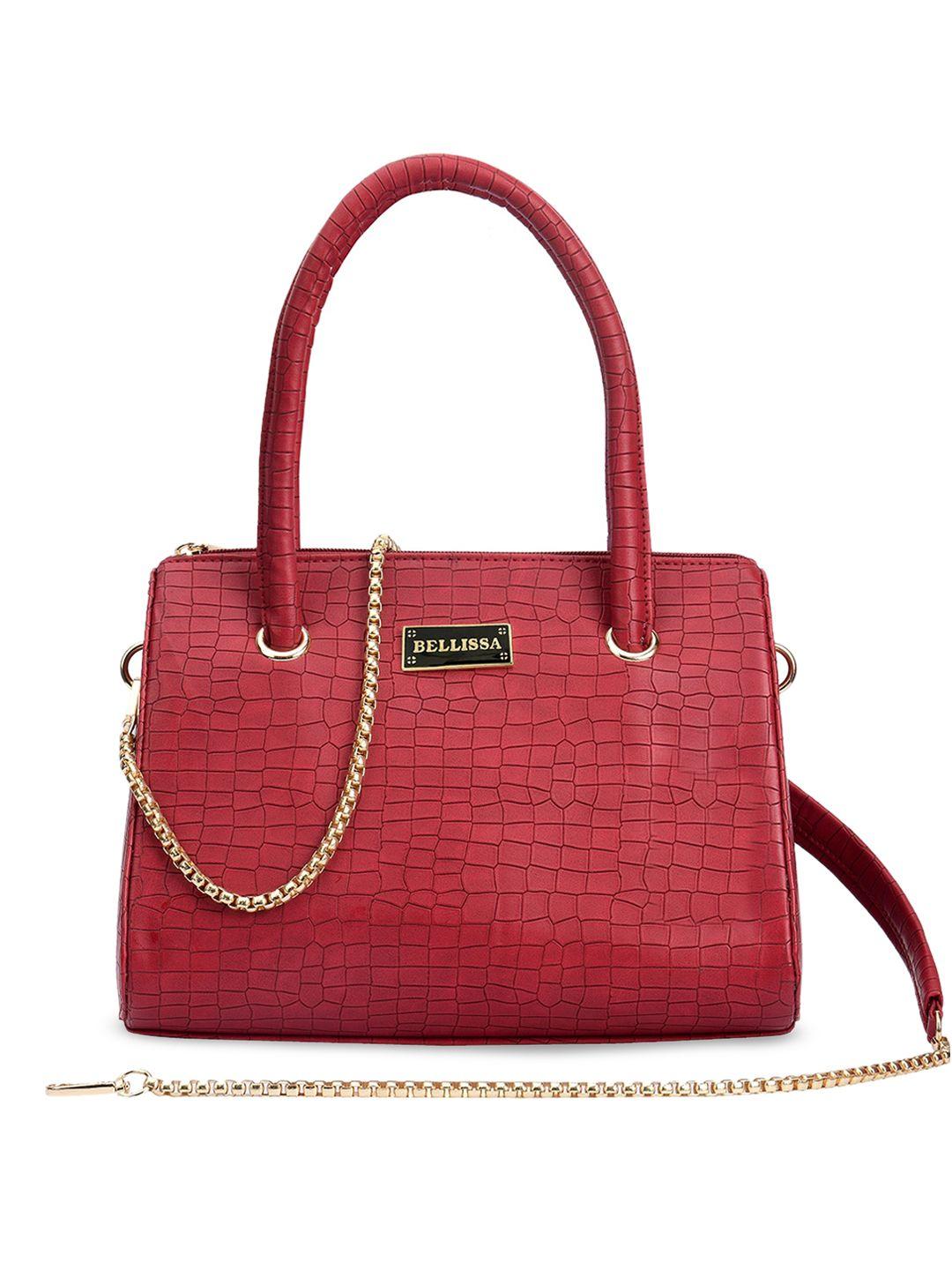 bellissa maroon textured pu structured handheld bag