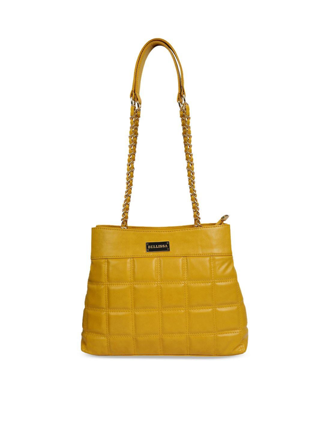 bellissa mustard pu structured shoulder bag with quilted