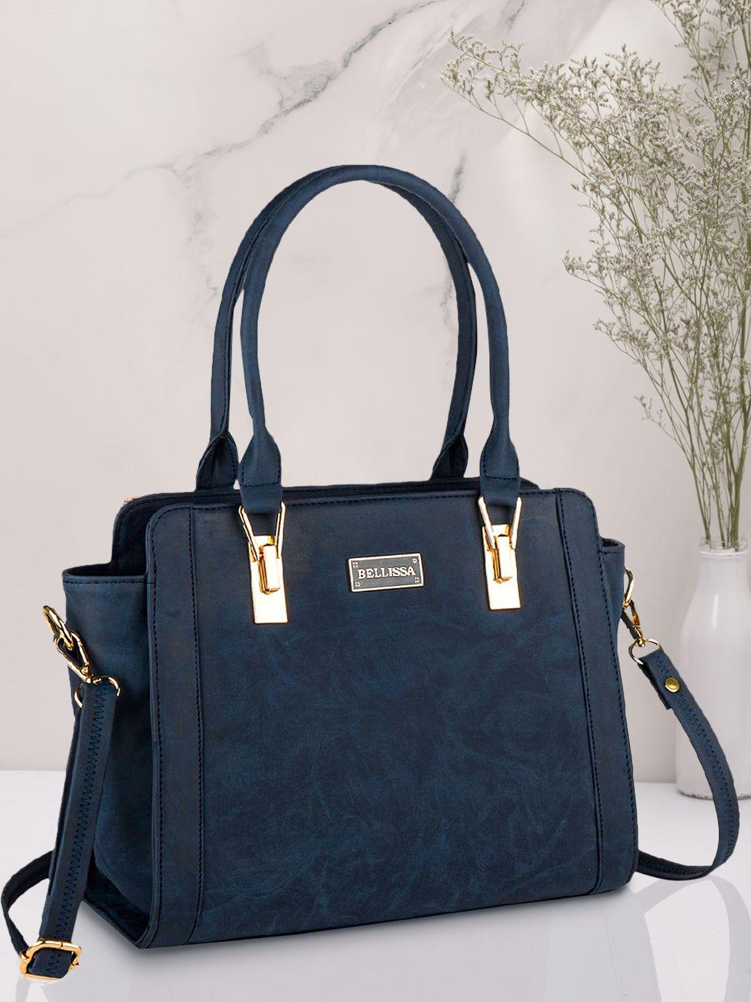 bellissa navy blue solid handheld bag