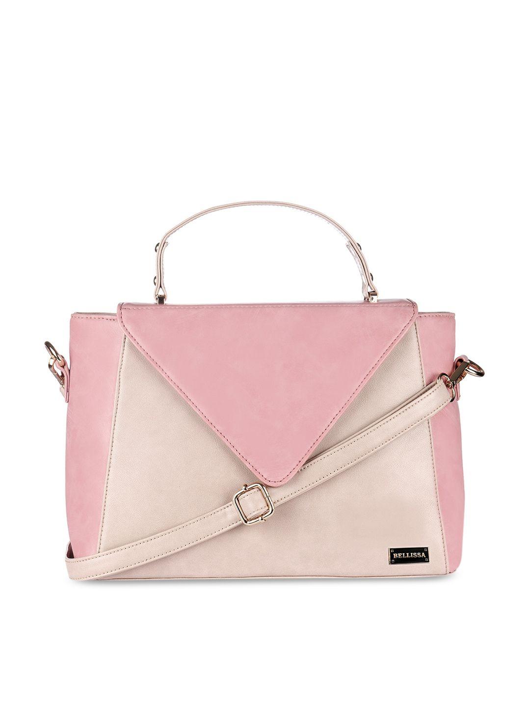 bellissa pink & beige colourblocked pu structured satchel