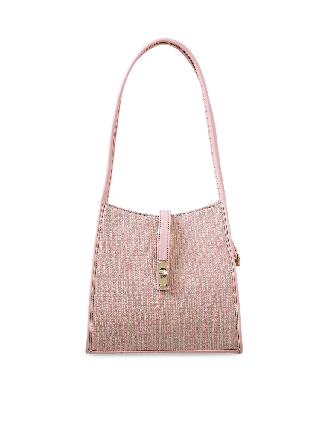bellissa pink textured pu structured shoulder bag with quilted detail