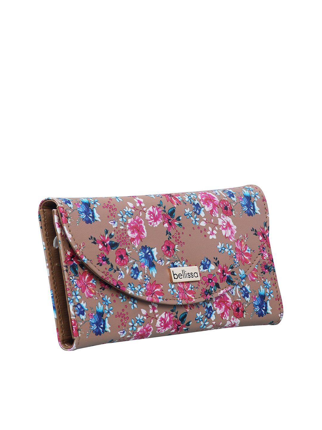 bellissa women beige & pink floral printed pu three fold wallet