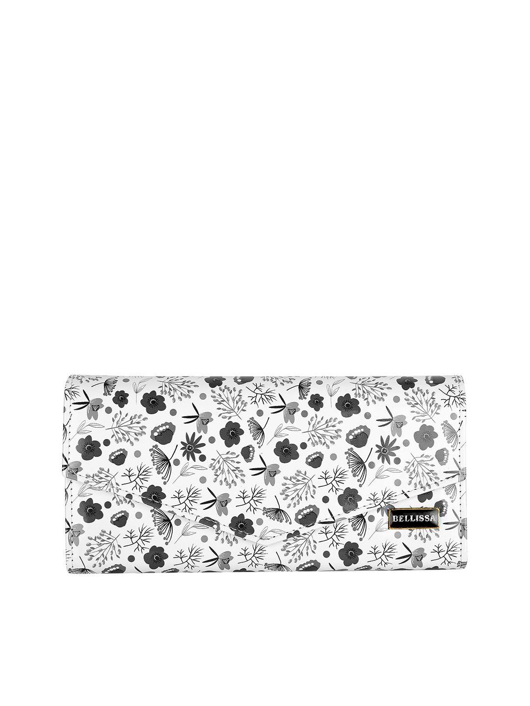 bellissa women black & white floral printed pu two fold wallet