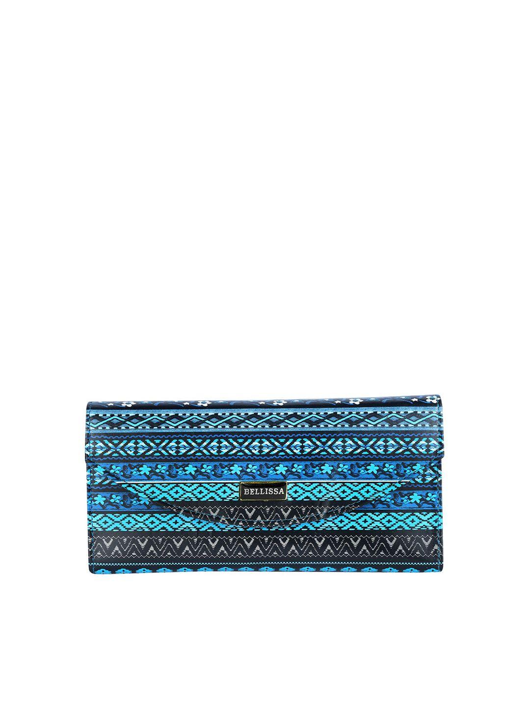 bellissa women blue & black floral printed pu two fold wallet