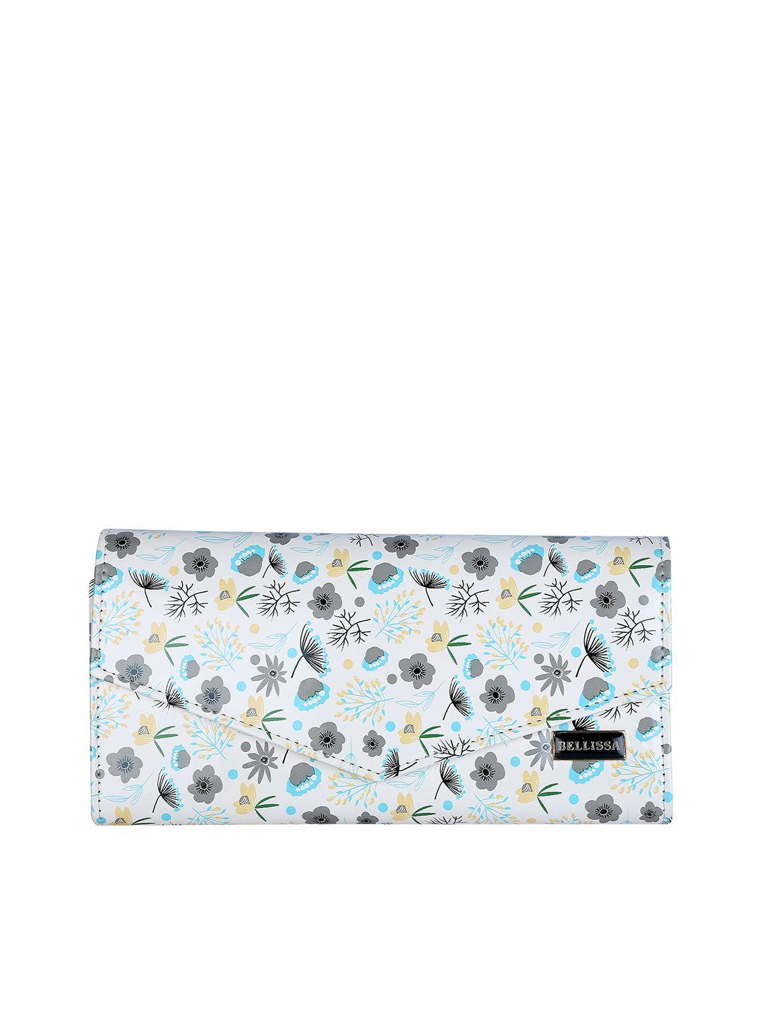 bellissa women blue & grey floral printed pu two fold wallet