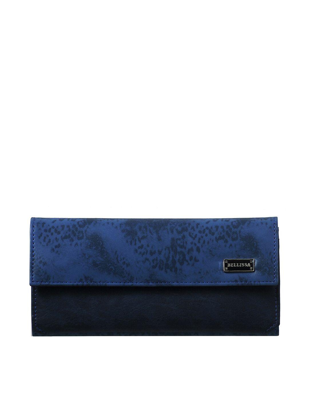 bellissa women blue animal textured three fold wallet