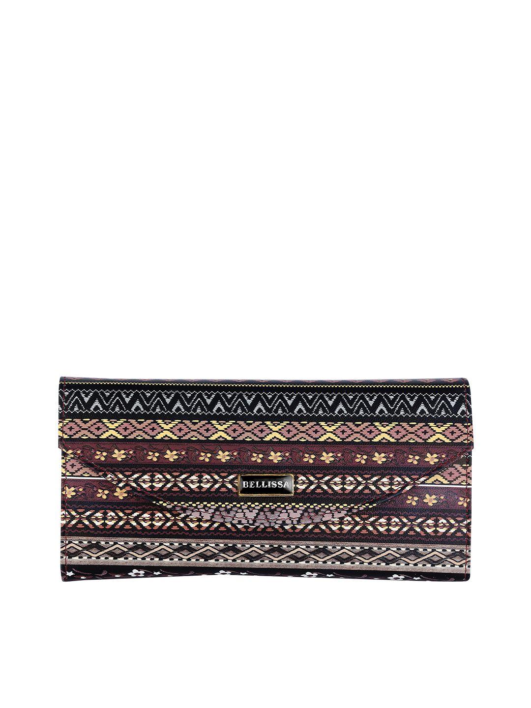 bellissa women brown & black ethnic motifs printed pu two fold wallet