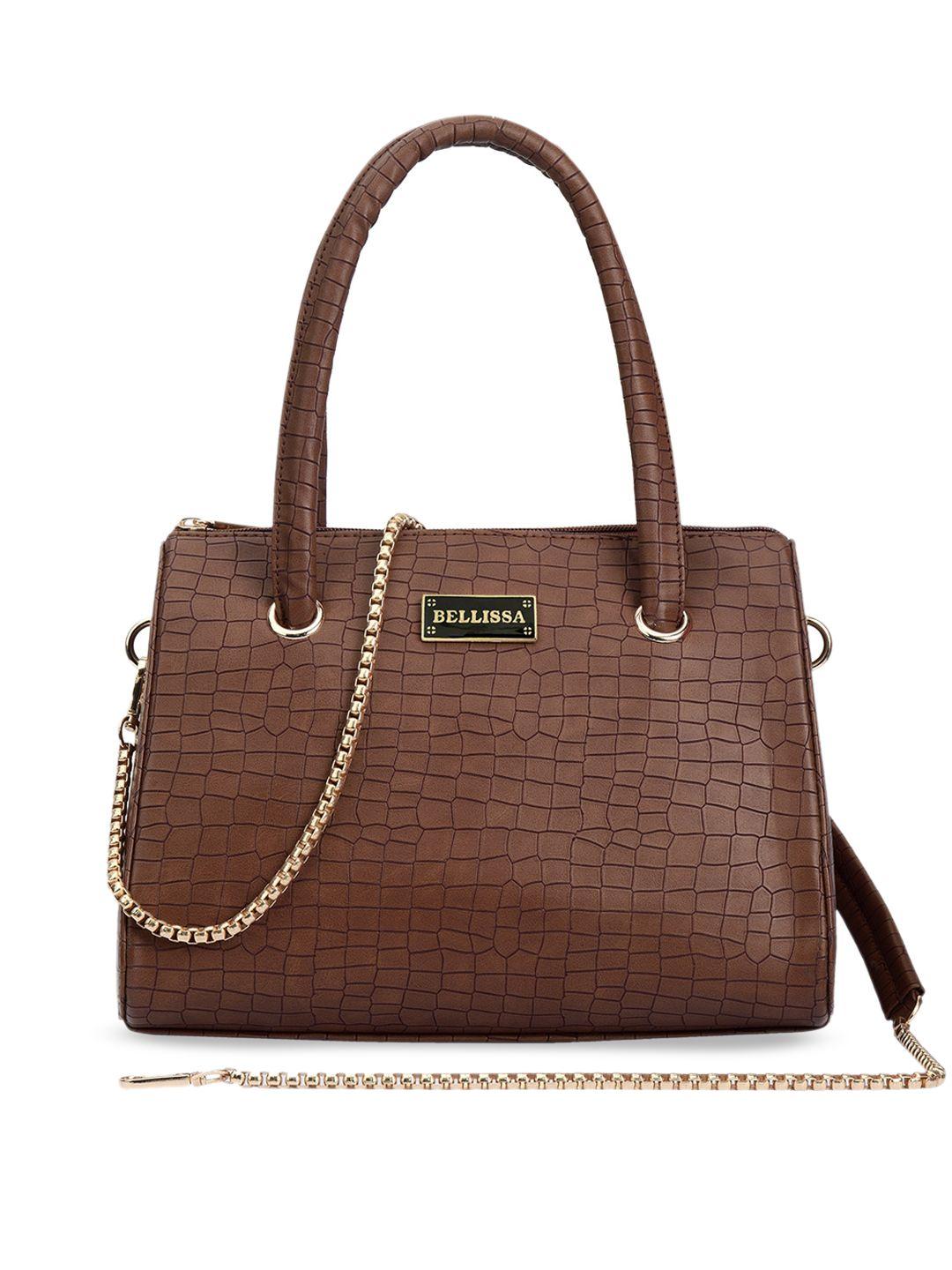 bellissa women brown textured pu structured handheld bag