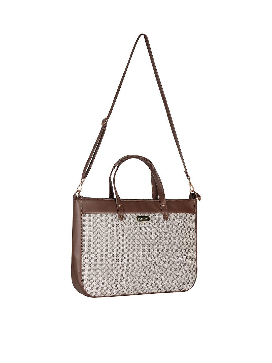 bellissa women cream-coloured & brown textured pu laptop bag
