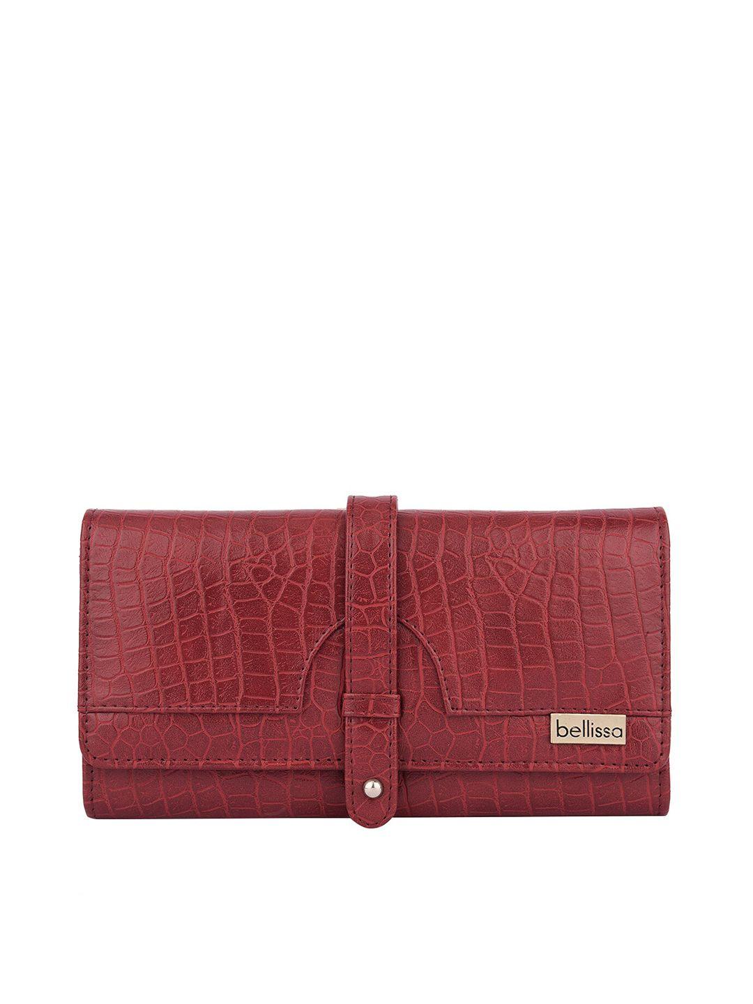 bellissa women maroon croc textured pu two fold wallet