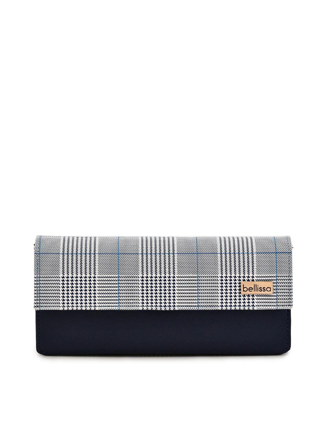 bellissa women navy blue & white checked pu two fold wallet