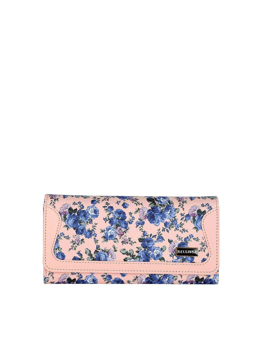 bellissa women pink & blue floral printed pu two fold wallet