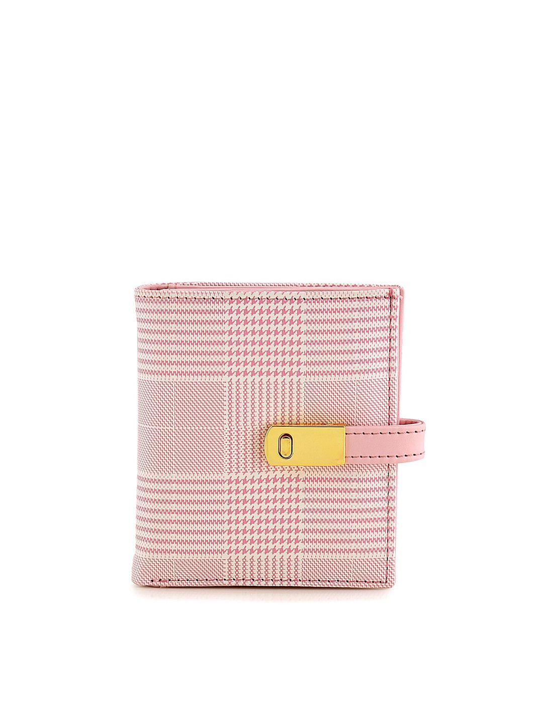 bellissa women pink & white checked pu two fold wallet
