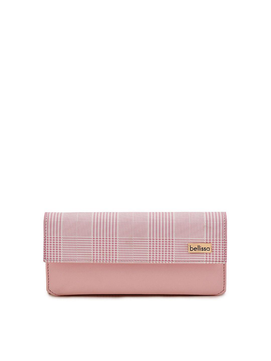 bellissa women pink & white checked zip detail pu two fold wallet