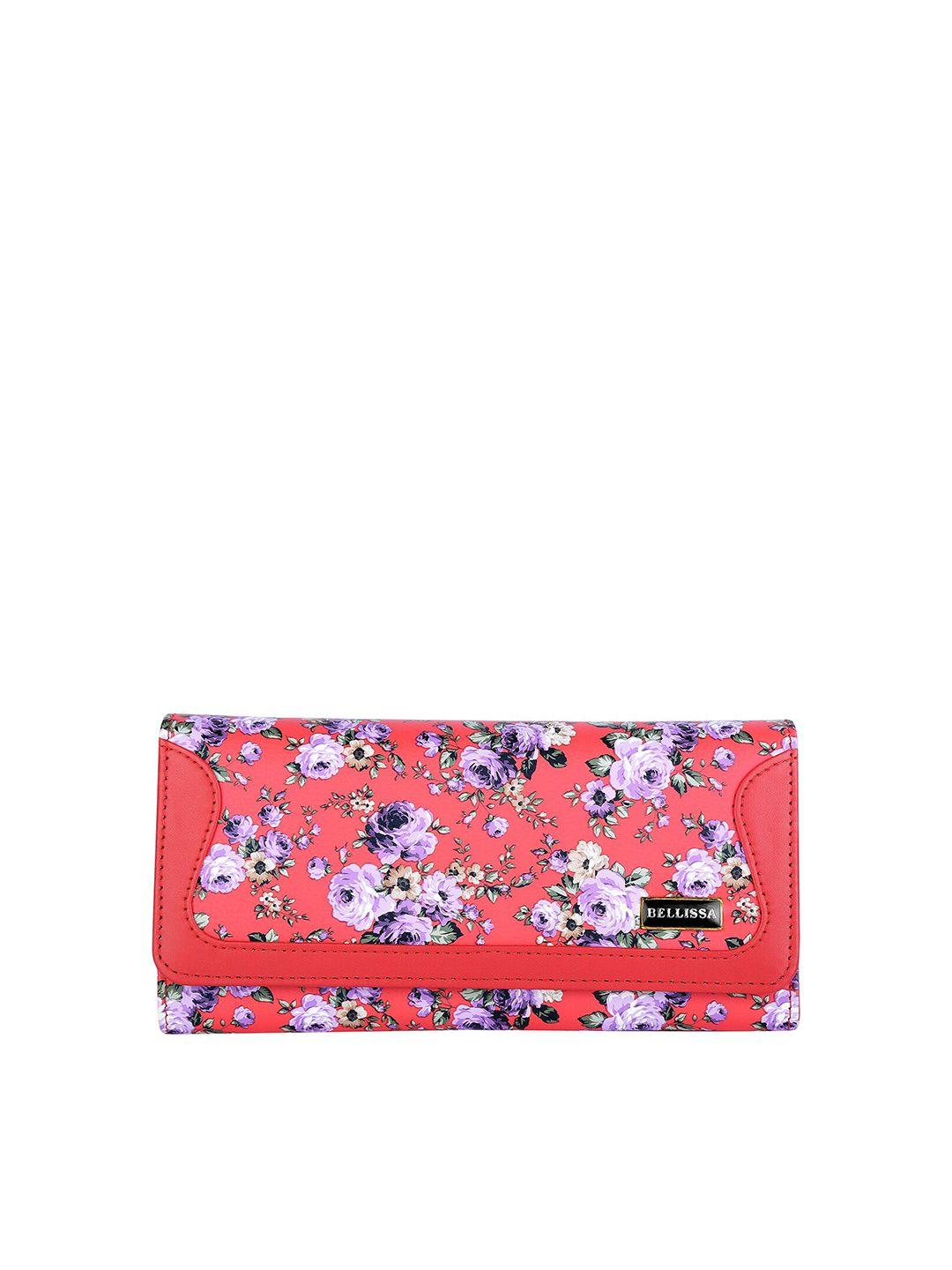 bellissa women red & purple floral printed pu two fold wallet