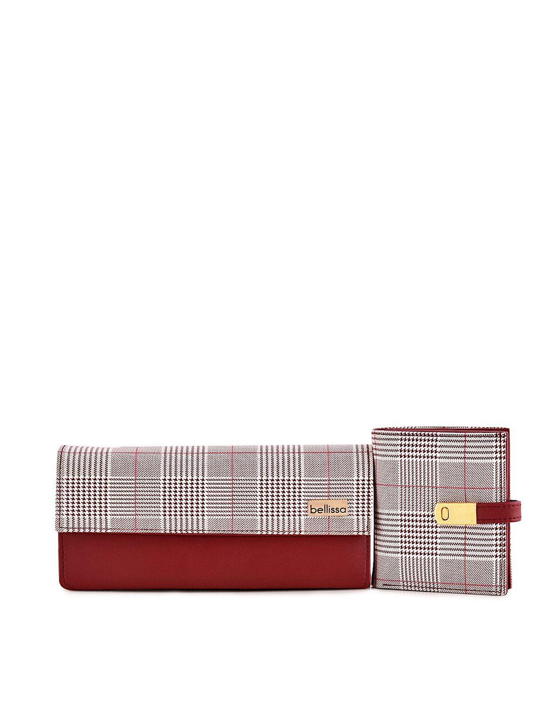 bellissa women set of 2 maroon & grey checked envelope wallets