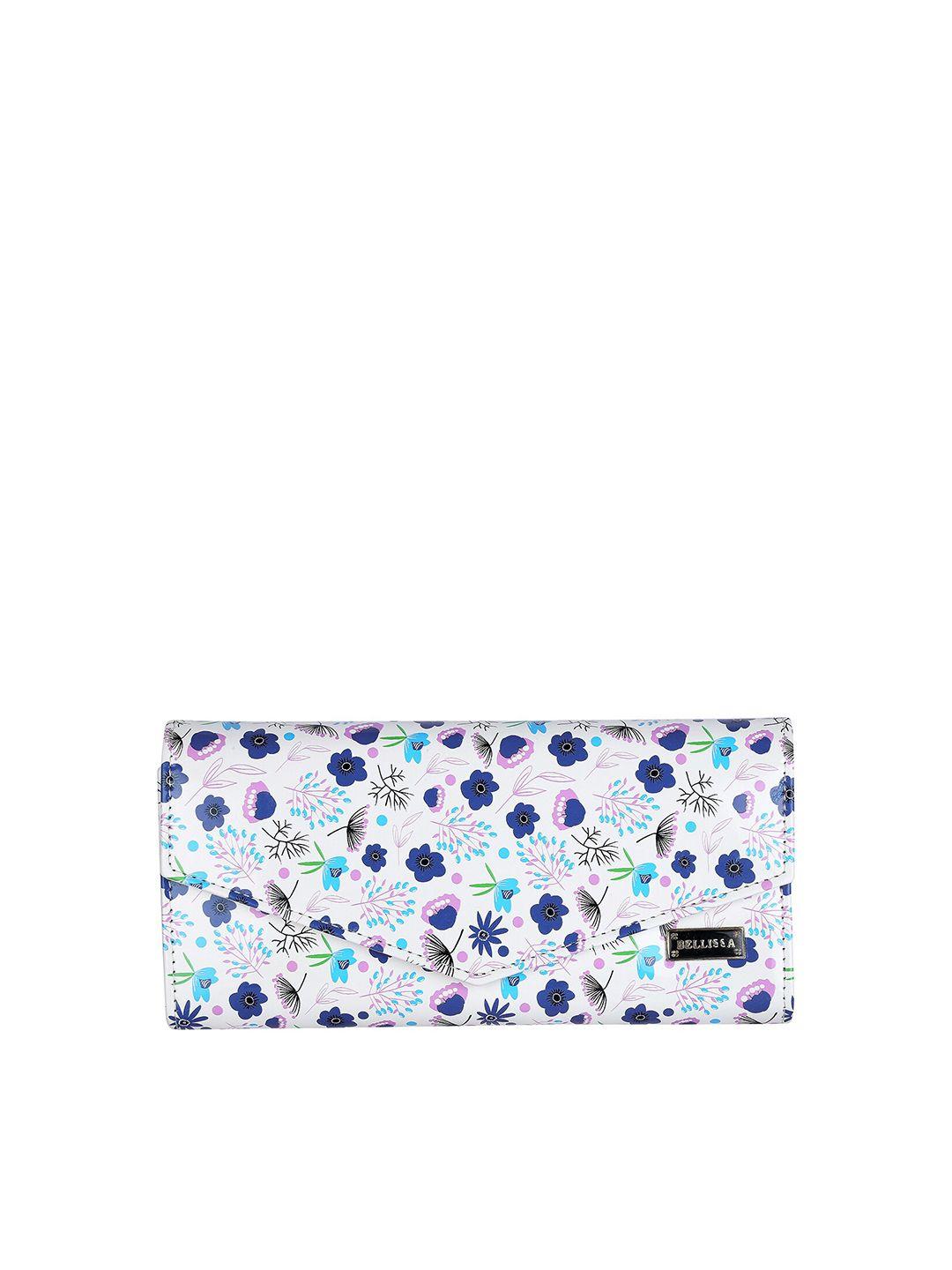 bellissa women white & blue floral printed pu two fold wallet